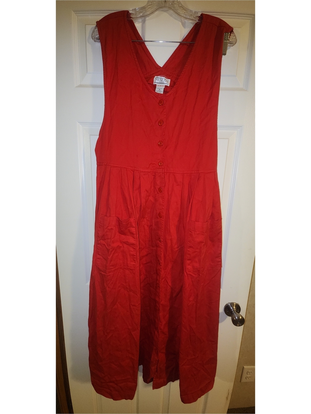 Vintage Venezia Red Sleeveless Button-Front Maxi Dress